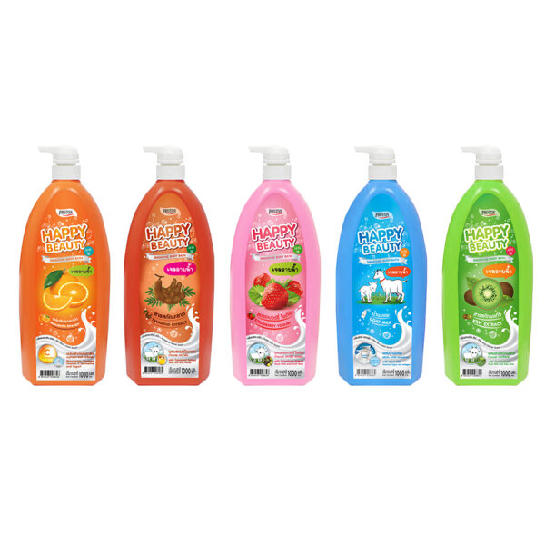 Proton Happy Beauty Smoothie Body Bath โปรทอน แฮปปี้ บิวตี้ สมูทตี้ บอดี้บาธ ผสมสตรอเบอร์รี่ โยเกิร์ต เพื่อผิวขาวสะอาด งามผุดผ่อง สุขภาพดีทั่วเรือนร่าง